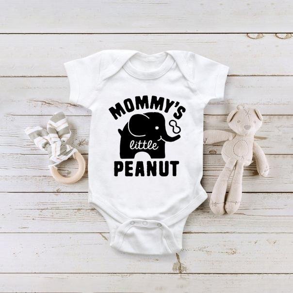 Lovely Elephant Mommy's Little Peanut Printed Baby Romper