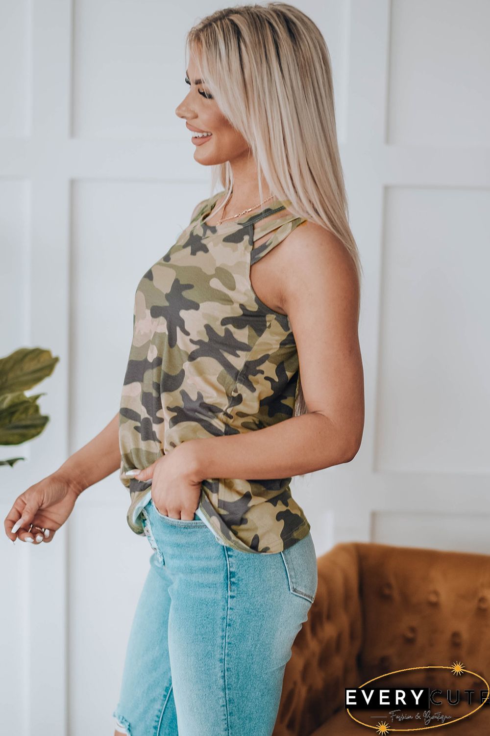 Blank Apparel - Camo Crisscross Shoulder Tank