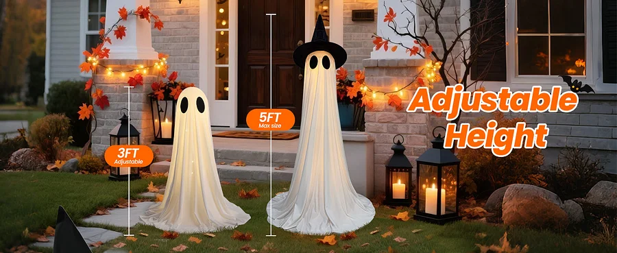 Scary adjustable ghost Halloween porch decor featuring multiple heights!