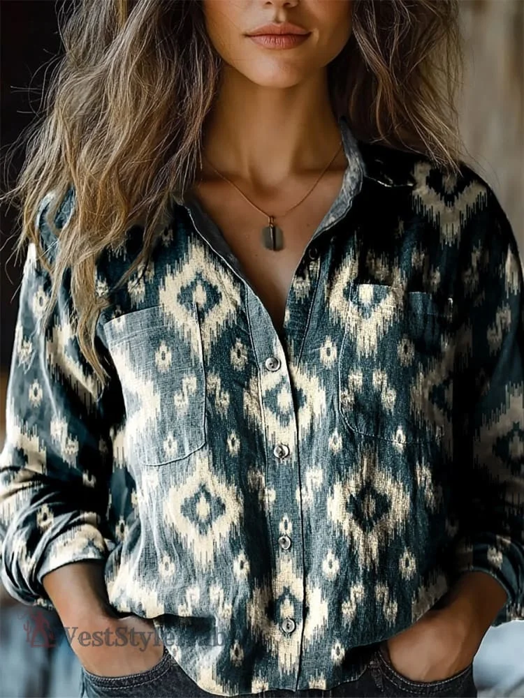 Women's Vintage Aztec Print Casual Long Sleeve Comfortable Cotton Shirt