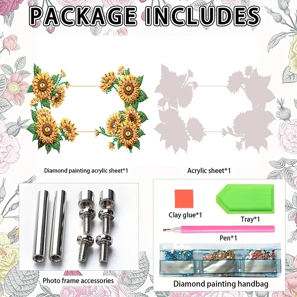 5D DIY Sunflower Acrylic Special Shape Rhinestone Tabletop Photo Frame Kit