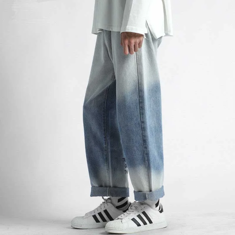 NiceMix Studios Korean Gradient Jeans Men Straight Pants 2020 Autumn Spring Printed Man Casual Trousers Streetwear Male Denim Pa