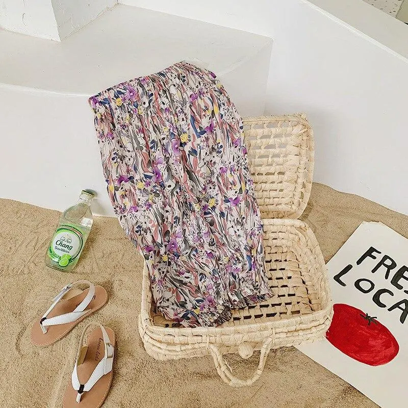2-8T  Flower Print Pant For Girls Toddler Kid baby Clothes Spring Summer Loose Floral Elegant Cute Sweet Cotton Beach Trousers