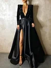 Spaghetti-Neck Split-Joint Long Sleeves Maxi Dress