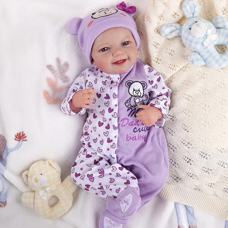Babeside Leen 20" Awake Reborn Baby Doll Purple Jumpsuit Infant Baby Girl with Heartbeat Coos and Breath