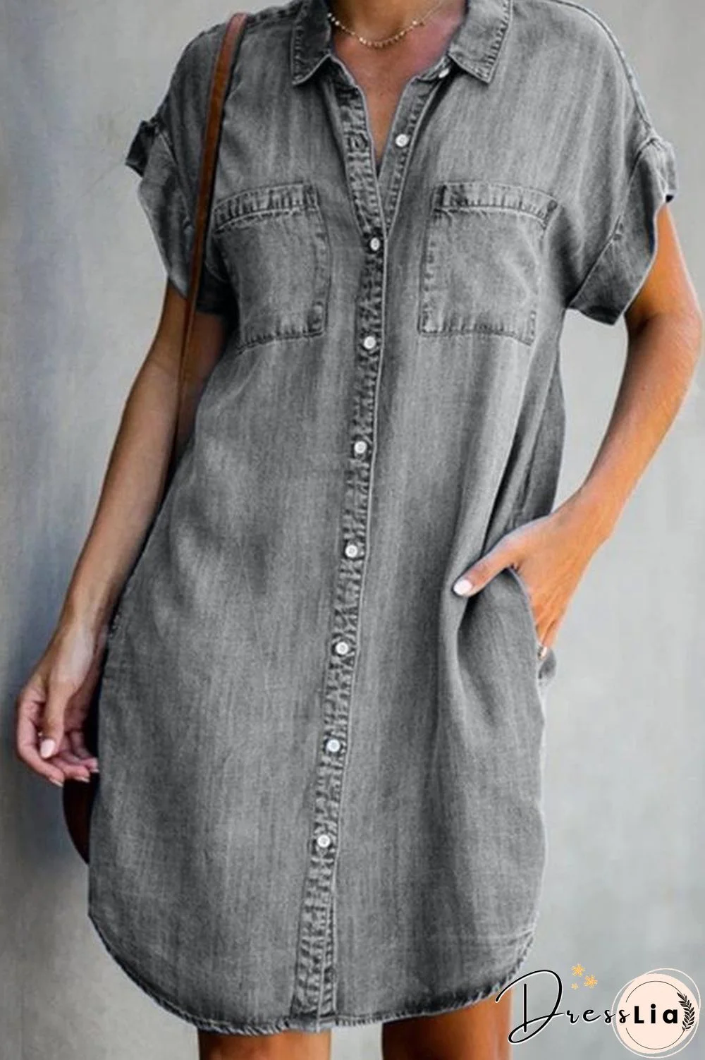 Buttoned Short Sleeve Denim Mini Dress P10426