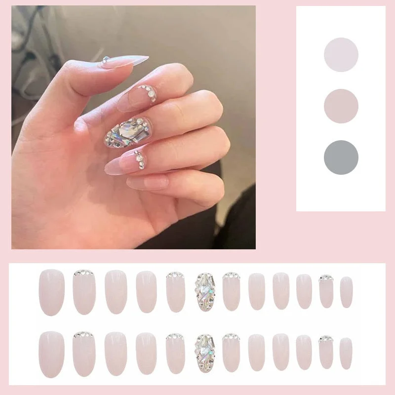 24PCS Decorated False Press nails Full drill square bride Mermaid Manicure patch removable press on nails with designs wholesale-Nail Inspo