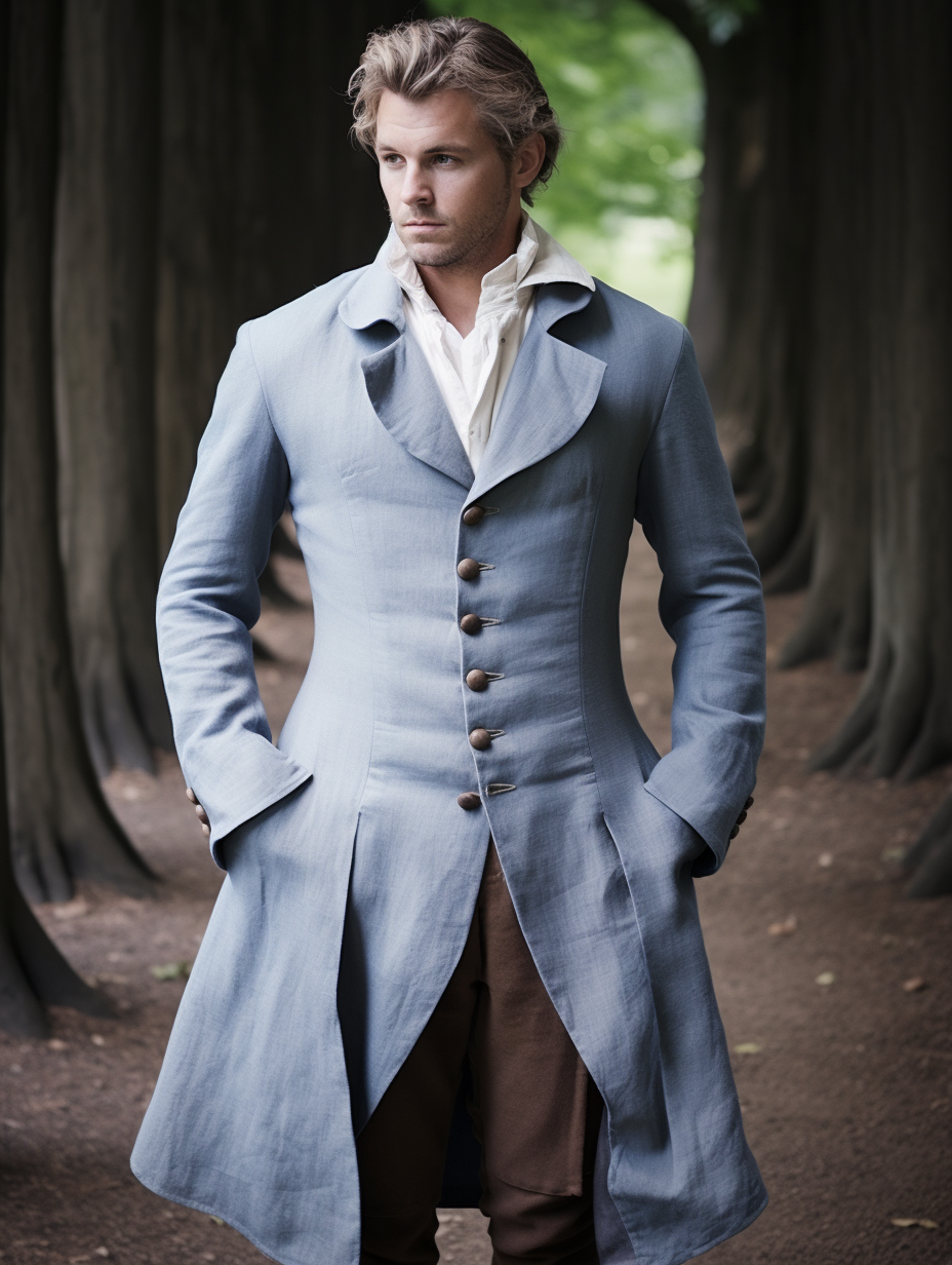 Navy Blue Men's Linen Prince Coat