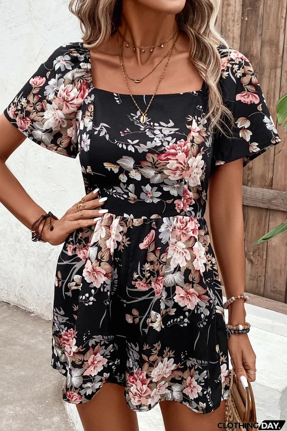 Floral Cutout Tie Back Romper