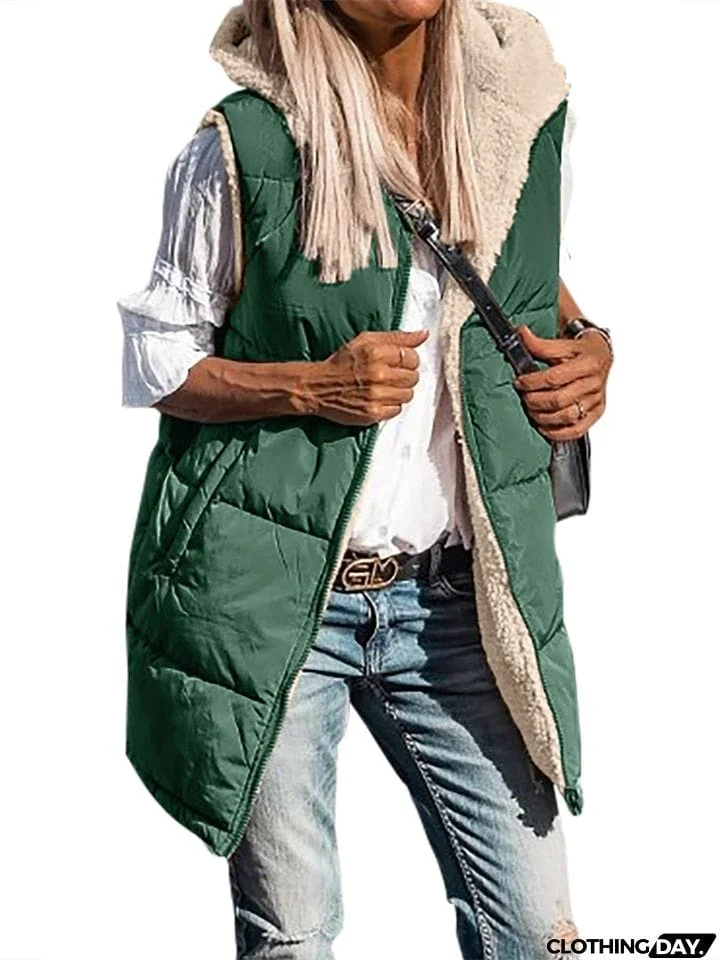 Sleeveless Zip-up Reversible Quilted Vest Puffer Jacket for Women