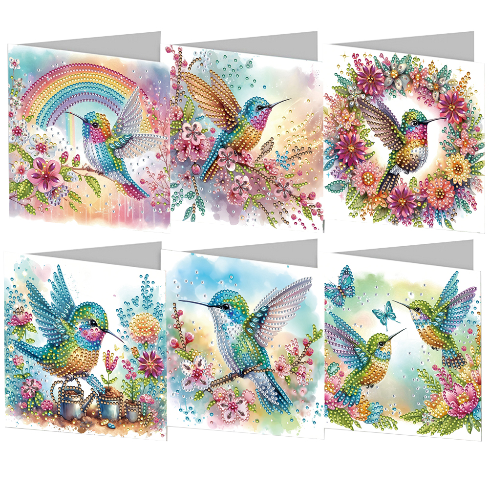 6pcs DIY Hummingbird Diamond Art Greeting Cards Rhinestone Arts Birthday Card