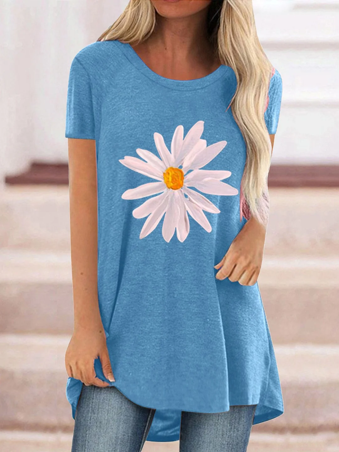 Women Half Sleeve V-neck Solid Color Dress