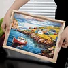 (US Only)Seaside Town Wooden DIY Diamond Painting Tray Kit Serving Platter for Home Decor