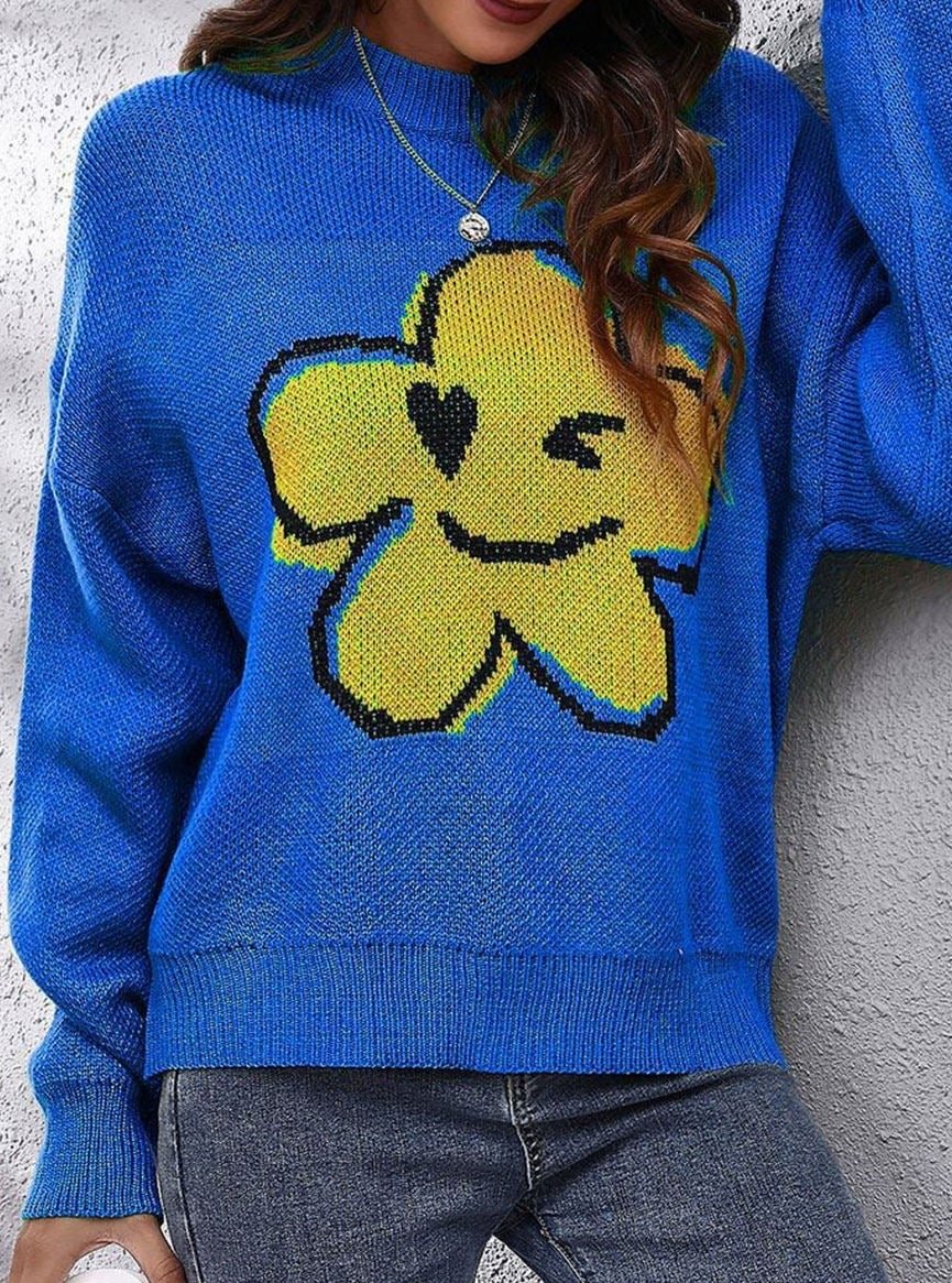 Fashion Flower Pattern Color Matching Long-sleeved Casual Pullover | EGEMISS