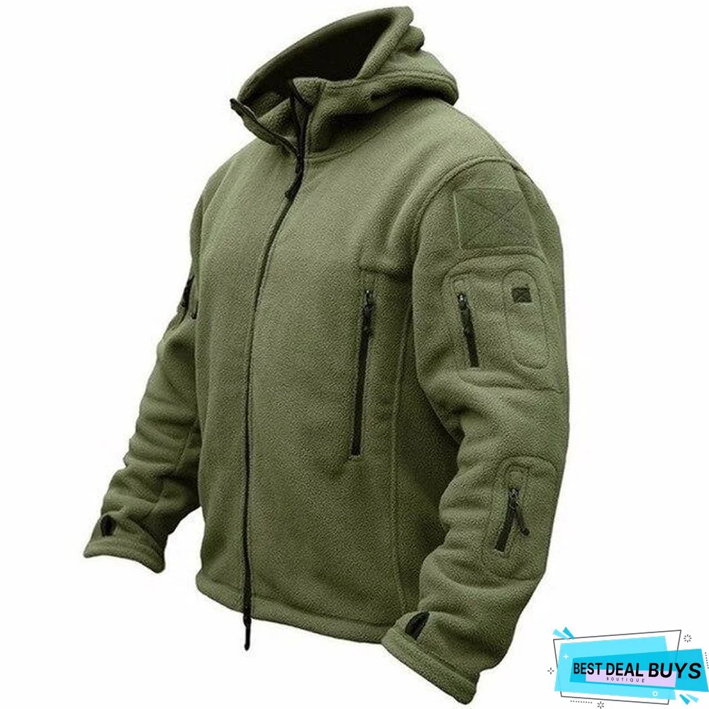 Military Fleece Tactical Jacket Solid Casual Hooded Jacket Army Zipper Coat Outdoor Thermal Ventilation Sports Polar Clothes