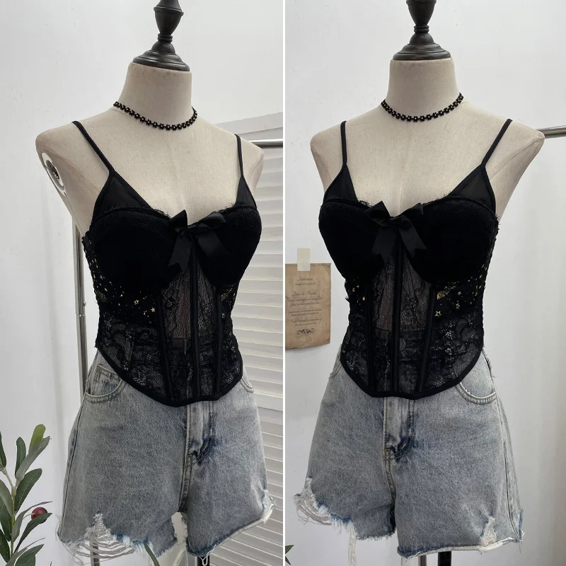 Nigikala Nigikala Shoot Spice Girls With Chest Pads Fish Bone Lace Sexy Sling Vest Short Boobs On The Back Of The Dress Woman 1127