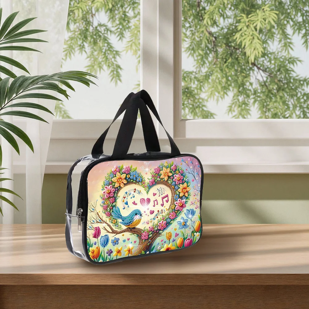 DIY Flowers Diamond Art Rhinestone Makeup Bag Transparent PVC Storage Pack Gift