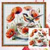 Poppy Bird Teacup-14CT Counted Cross Stitch 40*40cm/15.75*15.75in