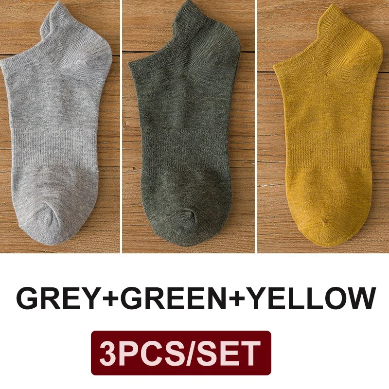 FINETOO 3 Pairs/Set Cotton Men's Socks Harajuku Boat Socks Lift Up Solid Colors Man Sock Sox  Male Invisible Short 38-44 Socks