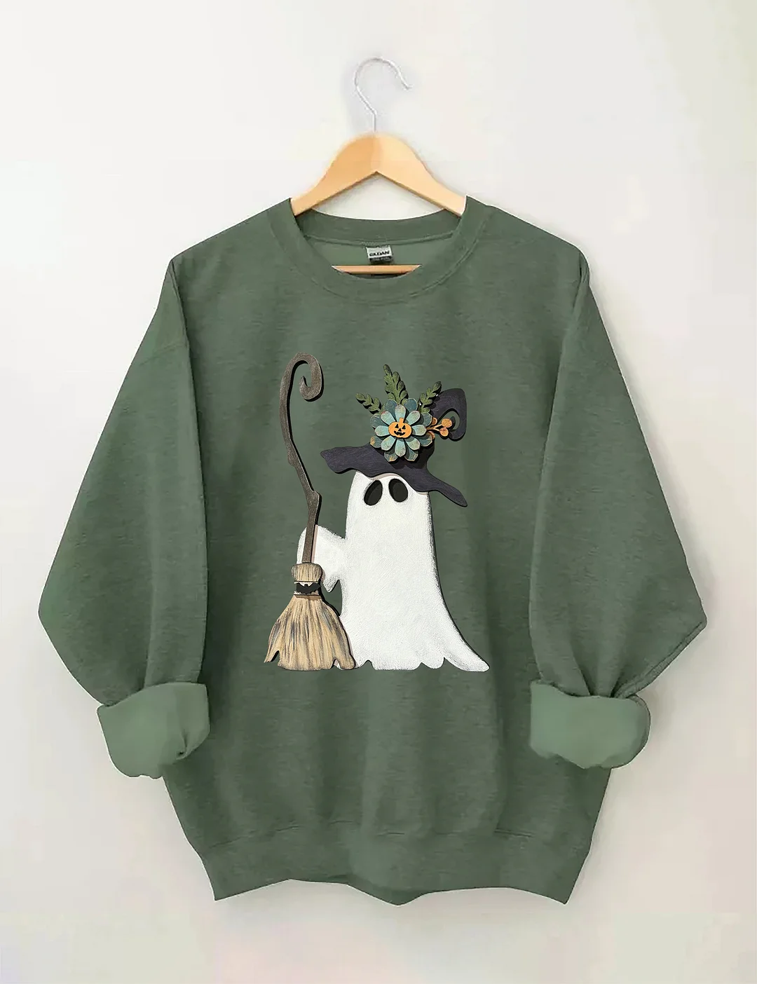 Ghost Witch With Broomstick Sweatshirt