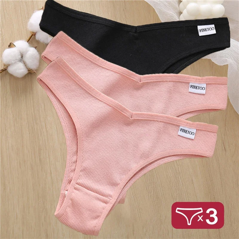 3PCS/Set Cotton Panties Lingerie Women Underwear Sexy Briefs Female Underpants Pantys Thong Panties Bikini Solid Color Tangas