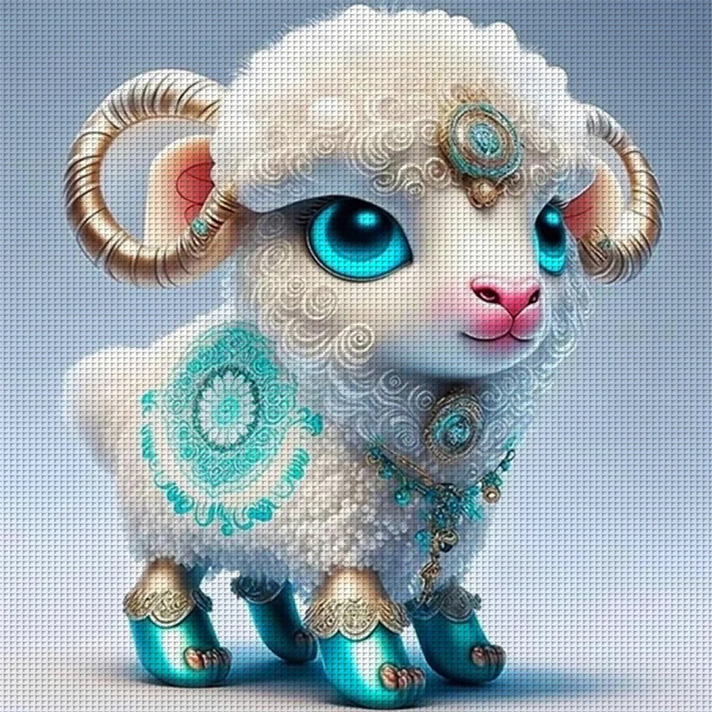 11CT Full Stamped Cross Stitch - Zodiac Sheep(Canvas|40*40CM)