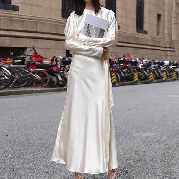Casual Women's Sets Winter Trendy  Collar Long Batwing Sleeve Elegant Bandage Side Split