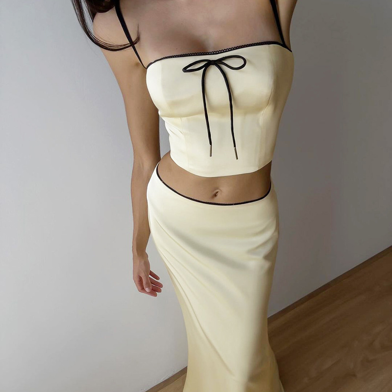 Ootddress Women's Solid Color Slim Fit With Exposed Navel Set Suspender Vest High Waisted Skirt Lady New Fashion Party Clothing 2025