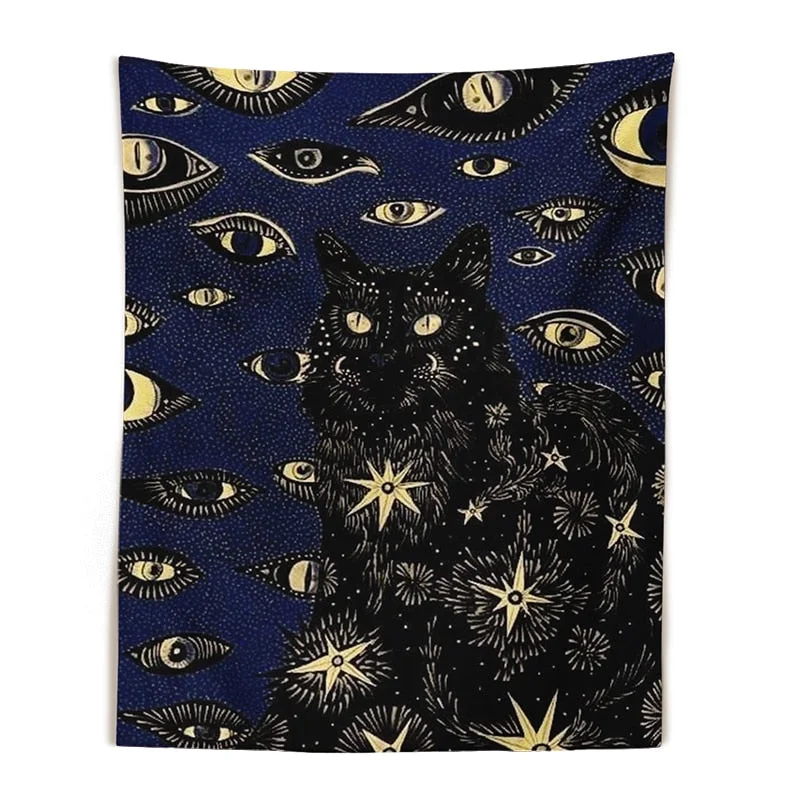 Cat eye Tapestry Wall Hanging Tarot Witchcraft Baphomet Occult Home Wall Black Cool Decor Cat Coven Dorm Room Decor Art