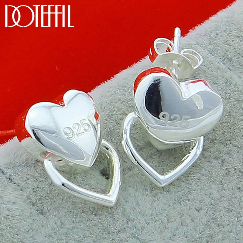 DOTEFFIL 925 Sterling Silver Heart Stud Earrings For Woman Wedding Jewelry