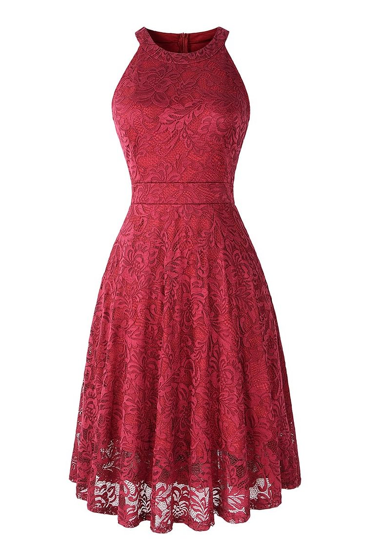 Burgundy Lace A-line Sleeveless Cocktail Dress - Life is Beautiful for You - SheChoic