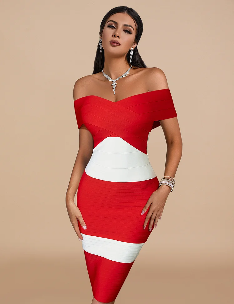 Off Shoulder Patchwork Bandage Dress SF548