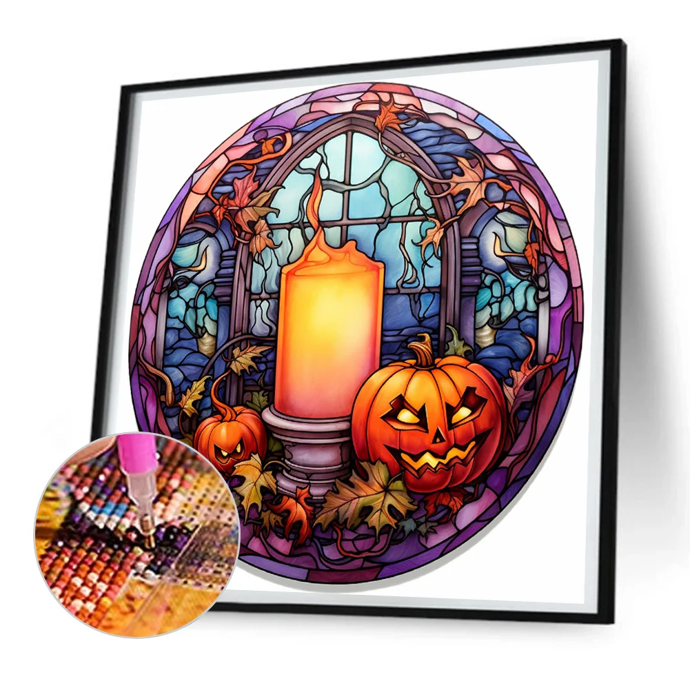 Diamond Painting - Full Round Drill - Stained Glass Scary Halloween(Canvas|30*30cm)