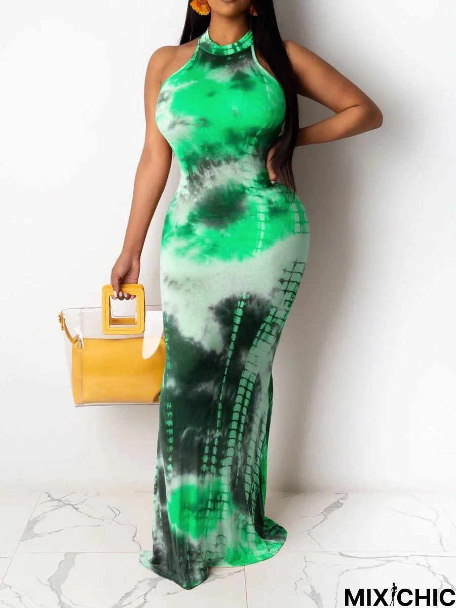 Cold Shoulder Turtleneck Ombre/tie-Dye Knitting Dress