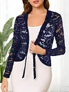 Vibrant Solid Color Open Front Cardigan Top - Elegant V Neckline, Tie Front Cut Out, Long Sleeves, Perfect for Spring & Summer, Women's Fashion Clothing