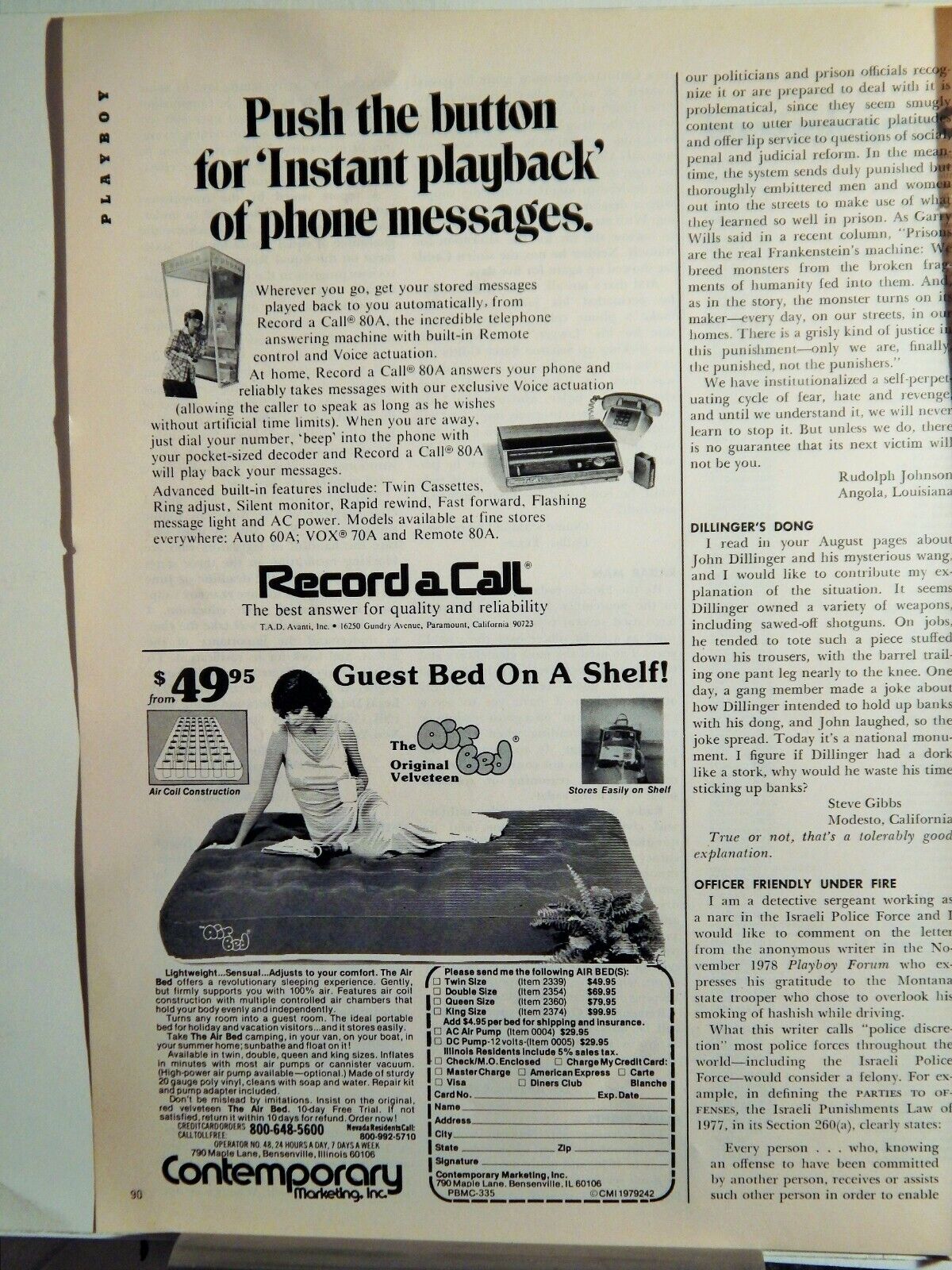 RECORD A CALL MACHINE / VELVETEEN AIR BED ORIGINAL VTG 1979 Photo Poster painting AD,