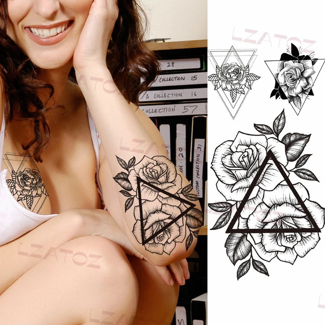 Sdrawing Big Letters Temporary Tattoos For Men Women Moon Pendant Peony Fake Tattoo Sticker Custom Armband Fashion Disposable Tatoo