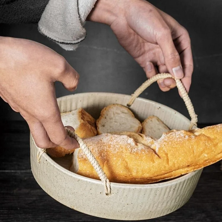 Stoneware Fruit Bread Serving Bowl with Rope Handle