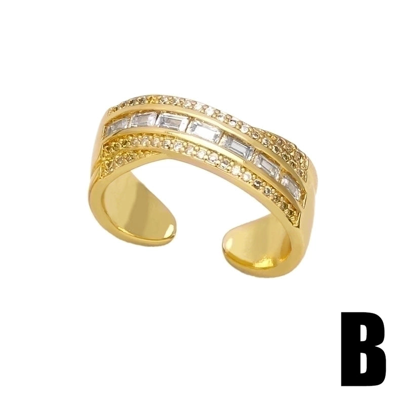 Fashion Minimalist Commute Cross Copper Plating Inlay Zircon 18k Gold Plated Open Rings