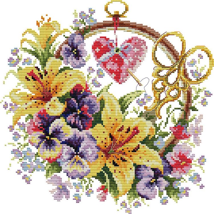 Joy Sunday - Flowers - 14CT 2 Strands Threads Printed Cross Stitch Kit - 32x32cm(Canvas)