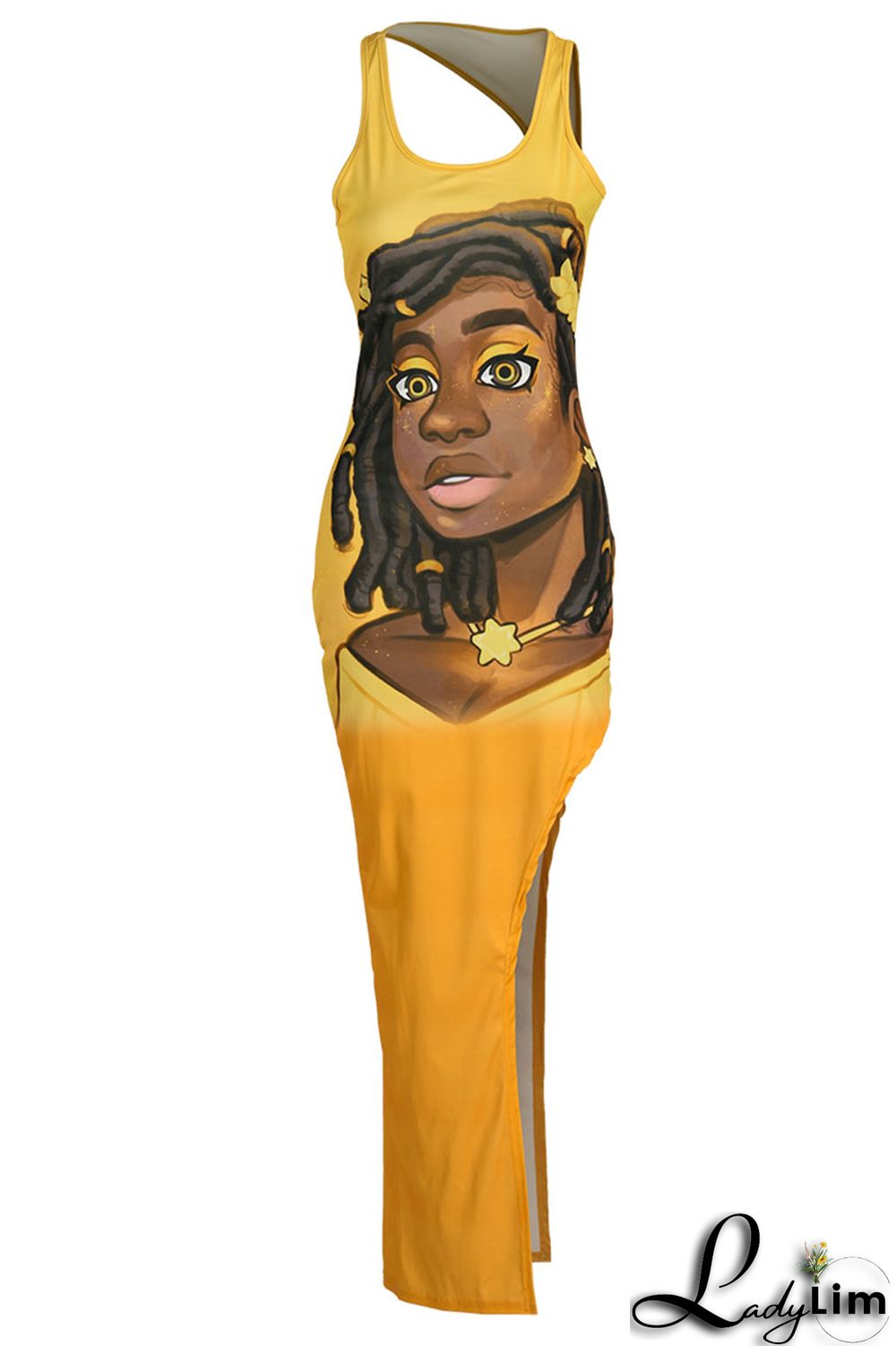 Orange Sexy Print Split Joint Slit O Neck Straight Dresses