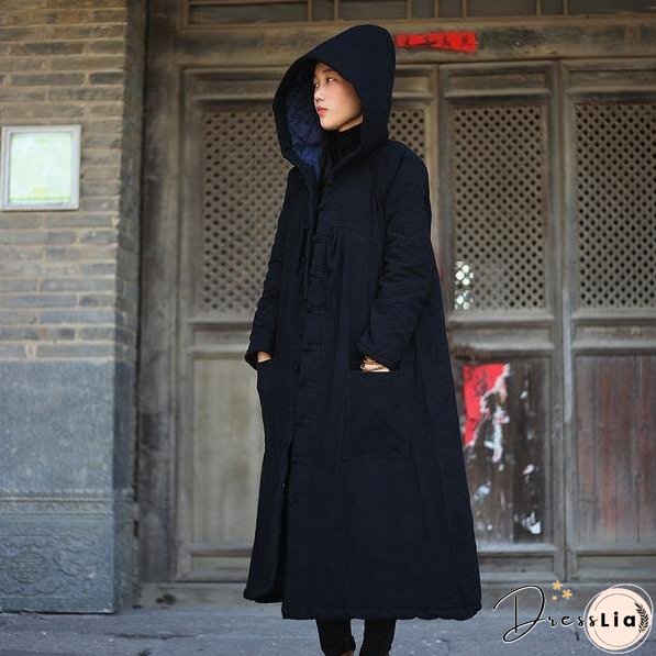 Women Hooded Parkas Pockets Button Vintage CoatLoose Thick Warm Women Clothes Parkas