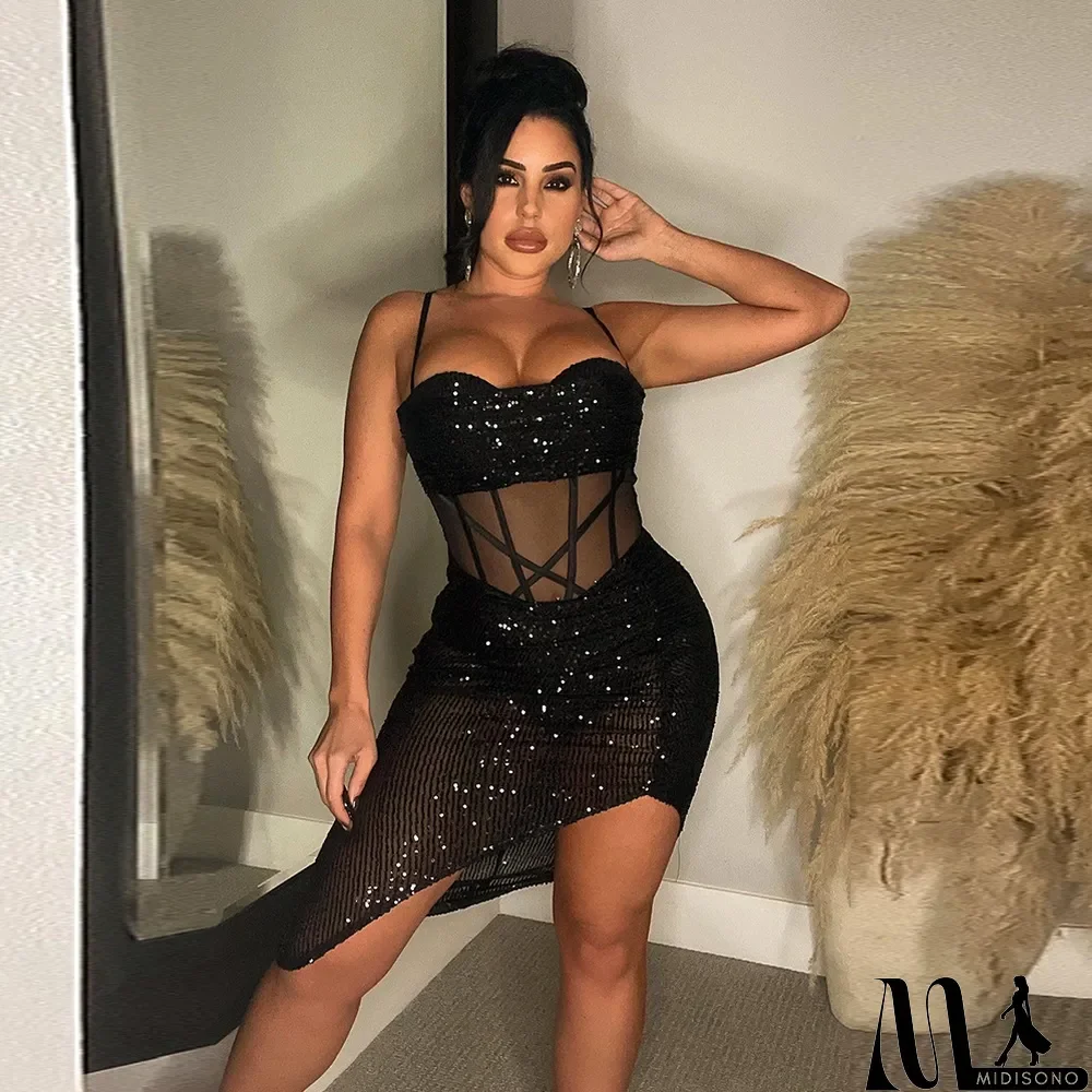 MidiSono - Sexy Strapless Clipped Bodycon Fashion Evening Dress