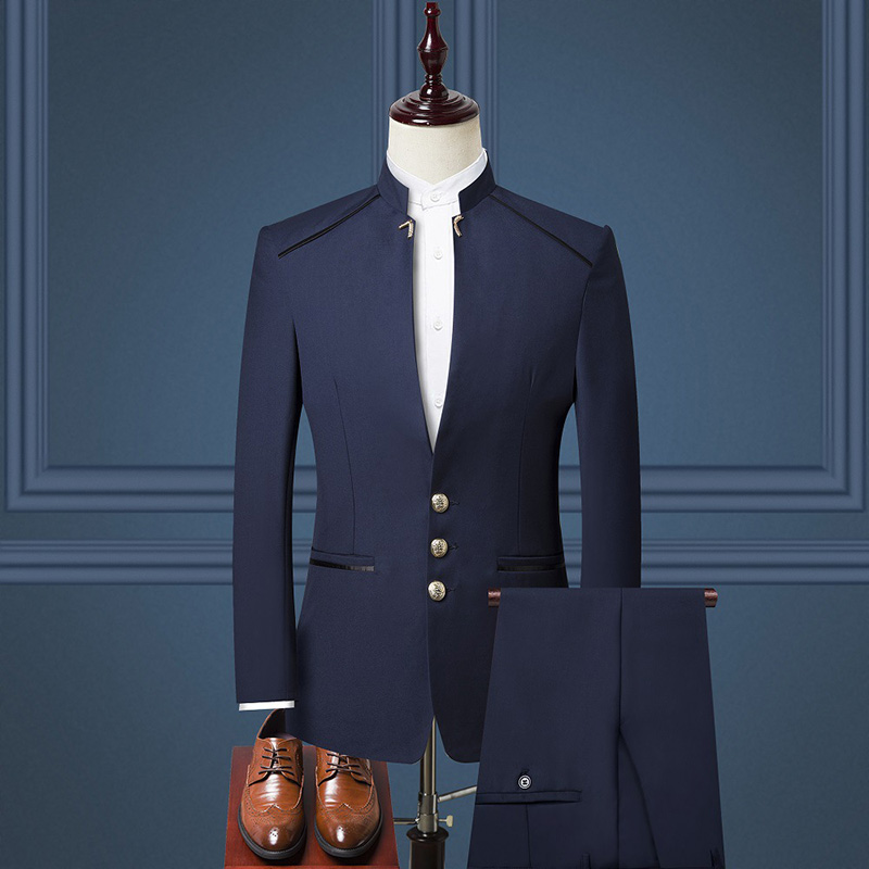 Men's Stand Collar Blazer Pants Vest Sets Men's Business Wedding Suit Jacket Coat Trousers Waistcoat Slim Dress Sets