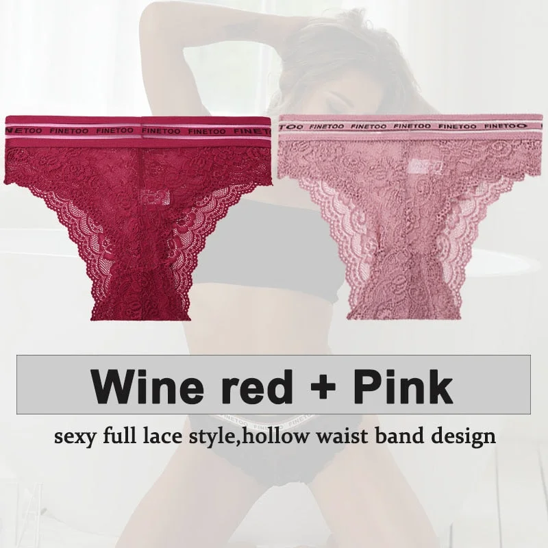 2PCS/Set Underwear Lace Panties Women's Lingerie Sexy Panties Female Underpants Floral Lace Perspective Waist Band Briefs Panty