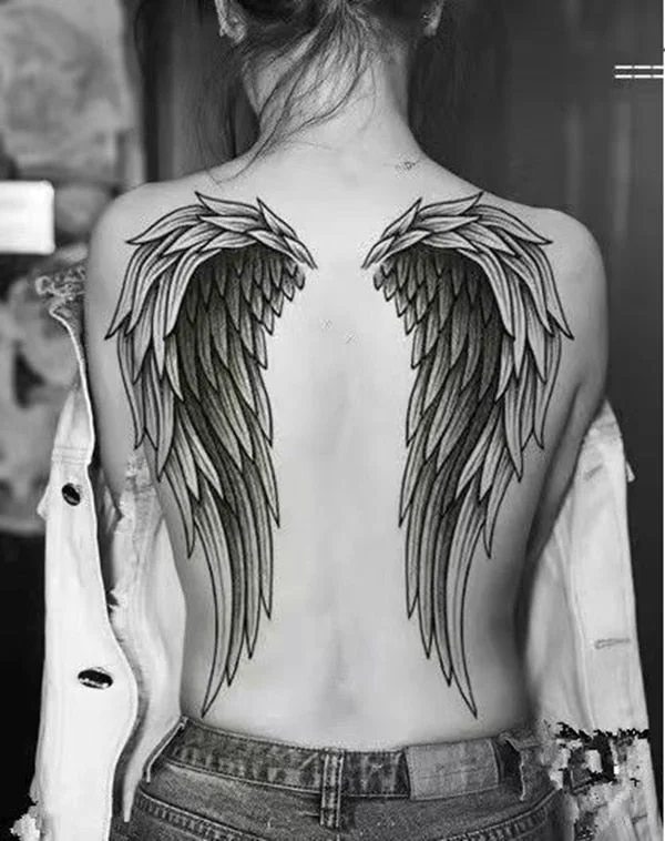 New Full Back Temporary Tattoo Stickers Men and Women Waterproof Personality Angel Devil Wings Art Fake Tattoo Black Tattoo Set