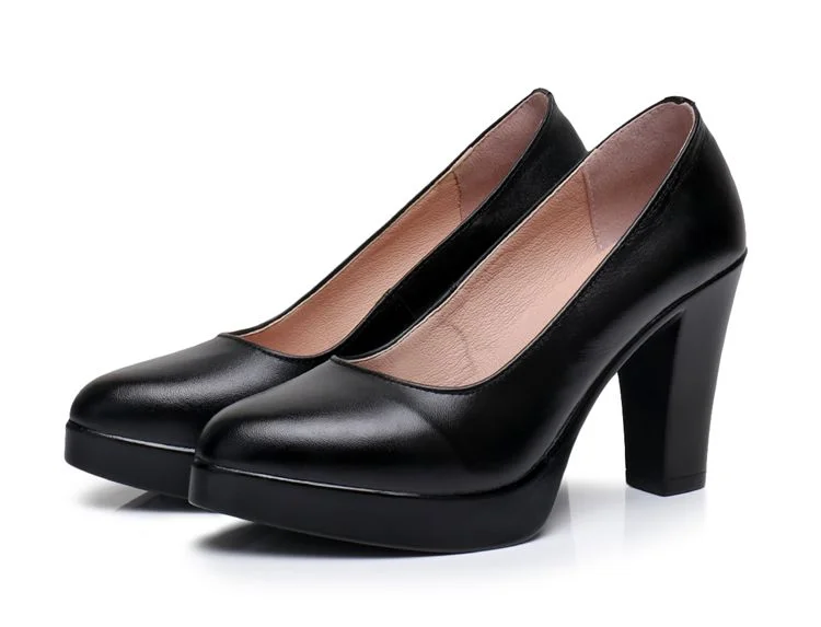 GKTINOO Genuine Leather shoes Women Pointed Toe Pumps Sapato feminino High Heels Shallow Fashion Black Work Shoe Plus Size 33-43