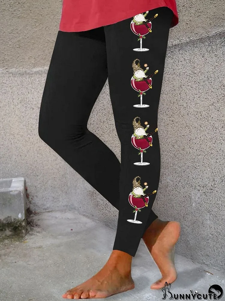Women's Christmas Wine Glass Gnome Leggings