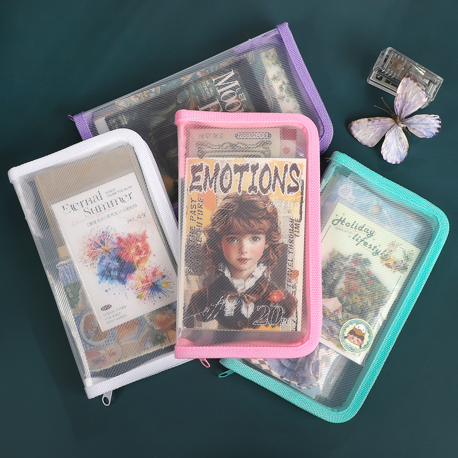 연필 케이스 - A6 트윌 투명 지퍼 수납 가방