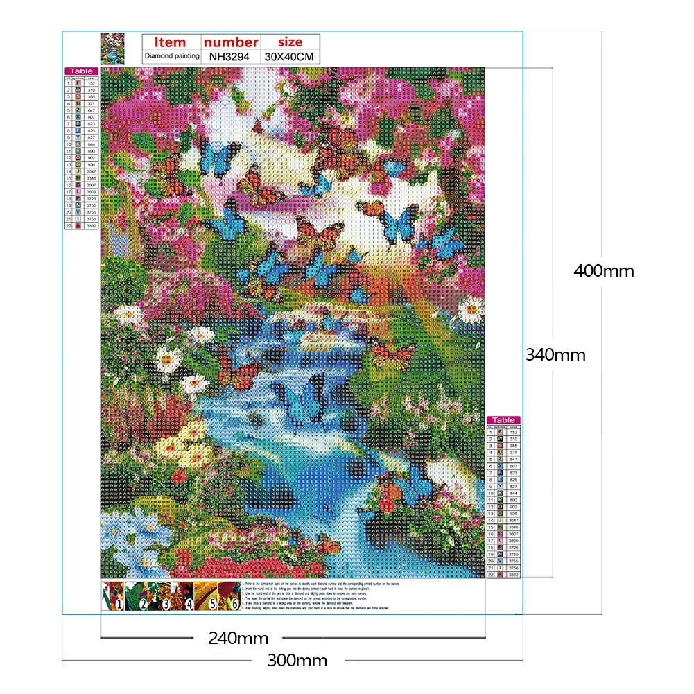 Diamond Painting - Full Round Drill - Flower Butterfly Waterfall(30*40cm)